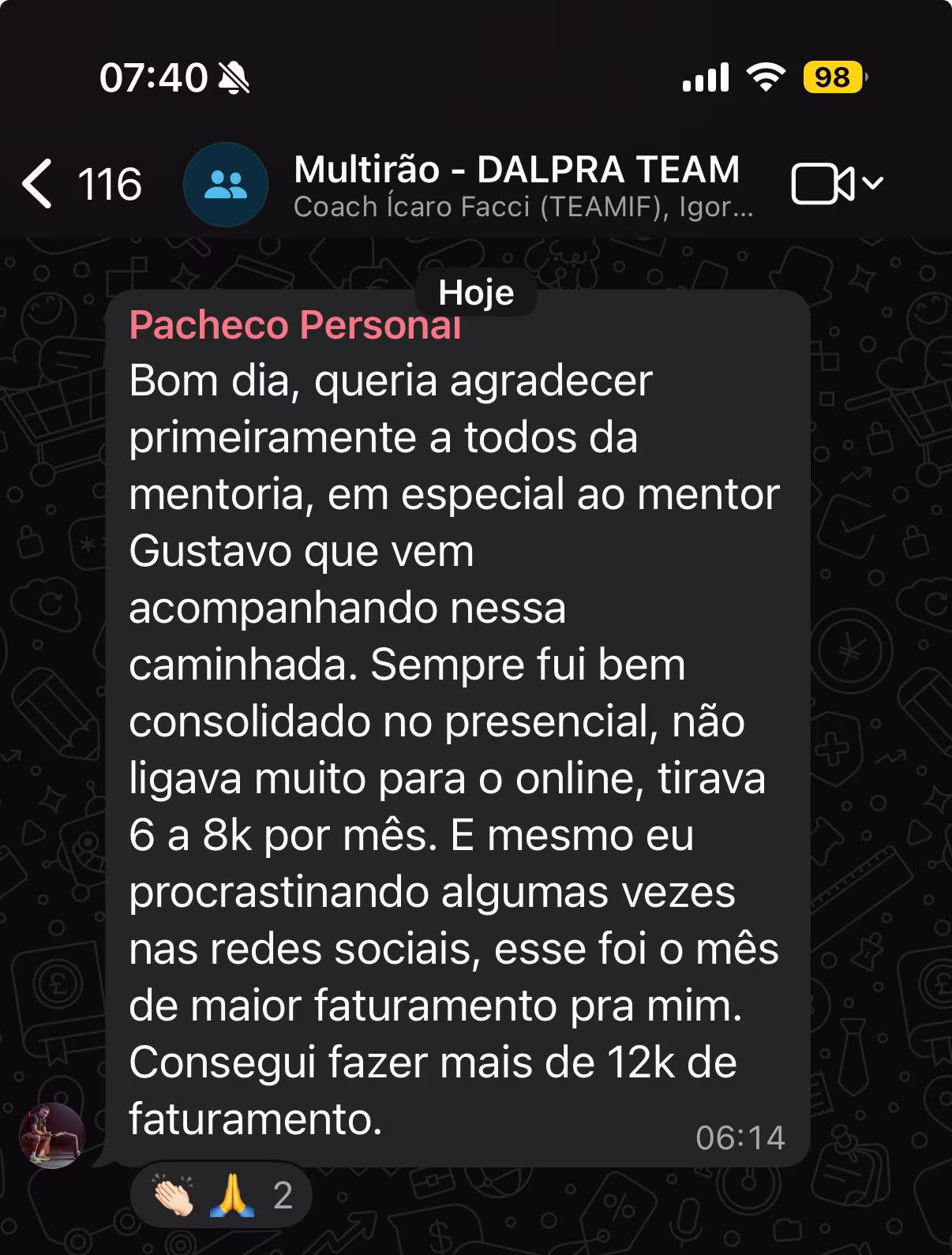 Depoimento de aluno